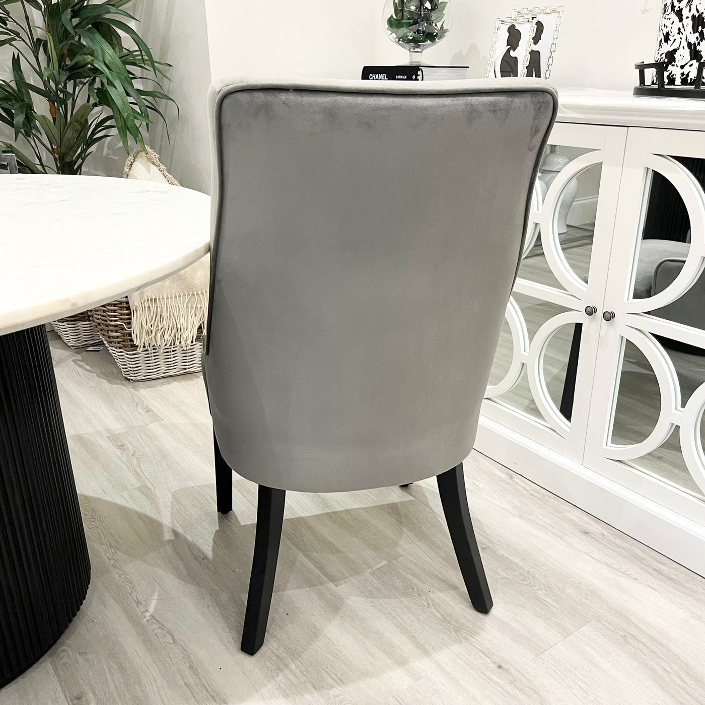 Tides Collection Barcelona Grey Velvet Black Leg Dining Chair