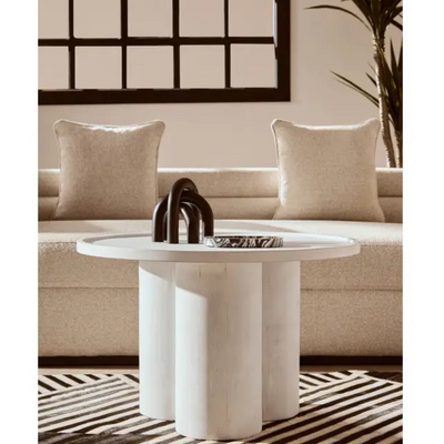 Whitewash Mango Wood Pillar Coffee Table