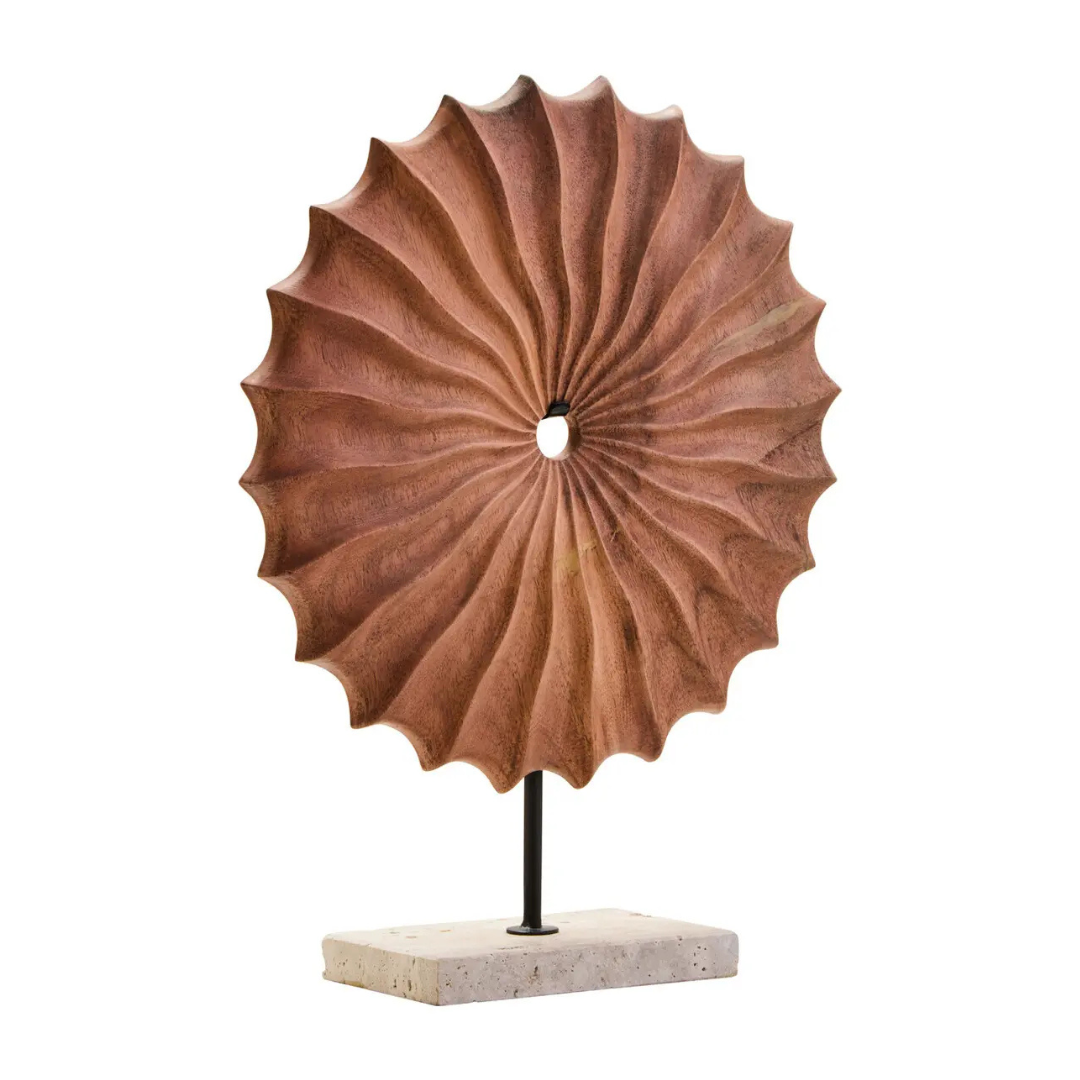Natural Wood Sculpture With Travertine Base