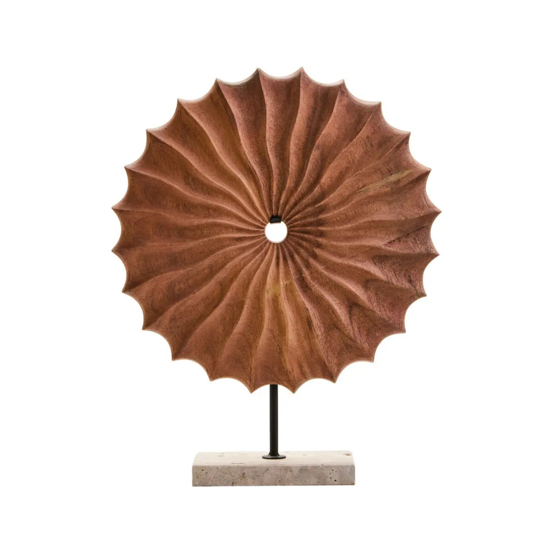 Natural Wood Sculpture With Travertine Base