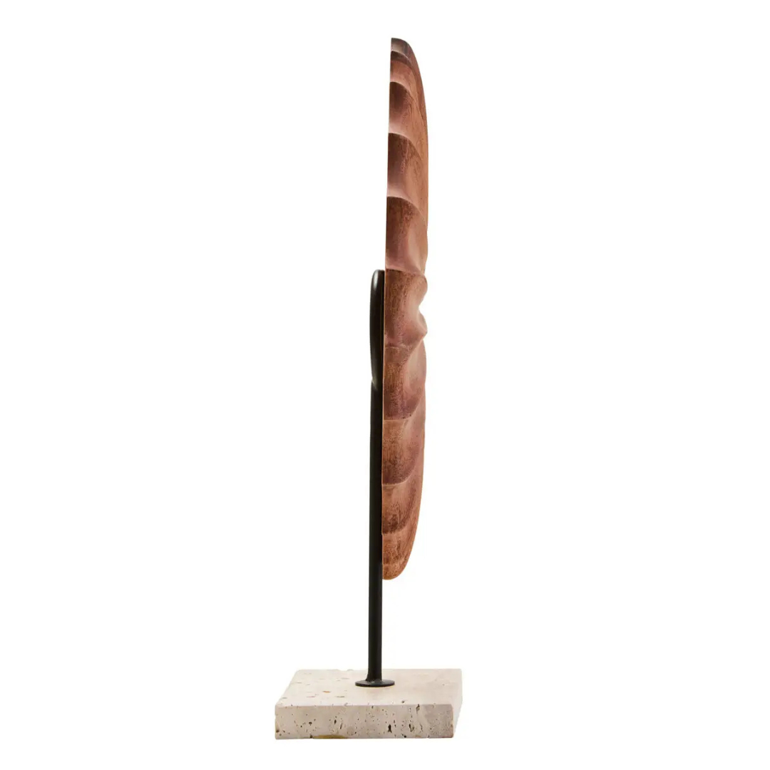 Natural Wood Sculpture With Travertine Base