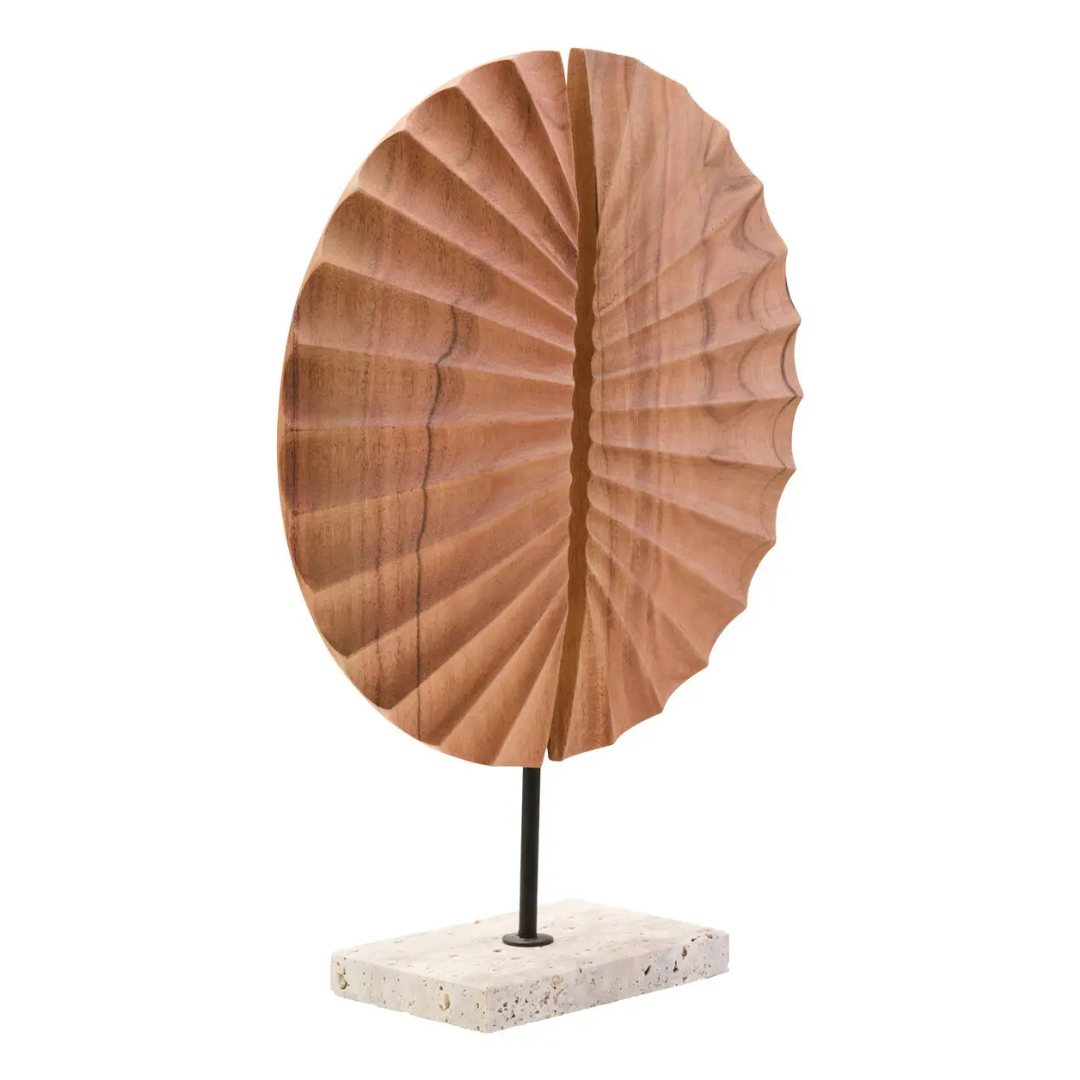 Natural Split Wood Sculpture With Travertine Base