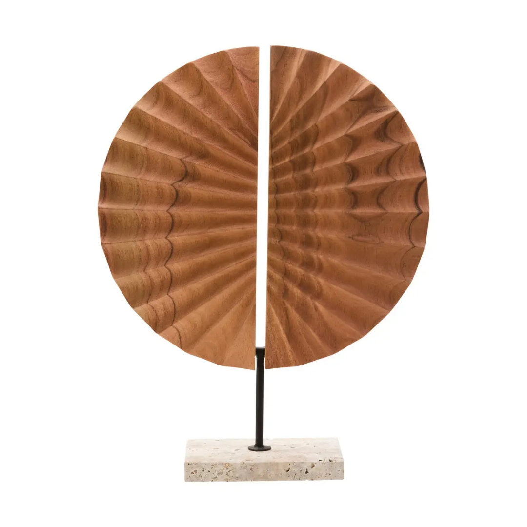 Natural Split Wood Sculpture With Travertine Base