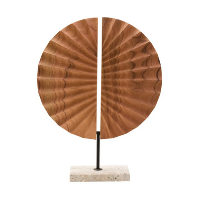 Natural Split Wood Sculpture With Travertine Base