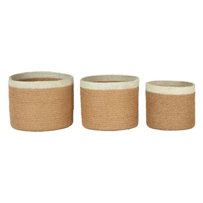 Set of 3 Natural & White Jute Round Baskets