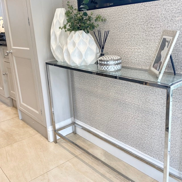 Narrow console table glass discount