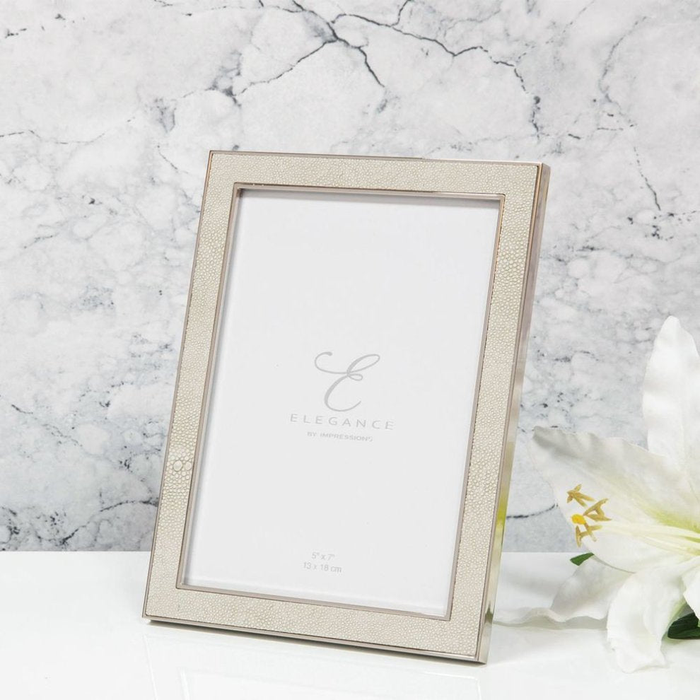 Nickel Plated Cream Faux Shagreen Frame