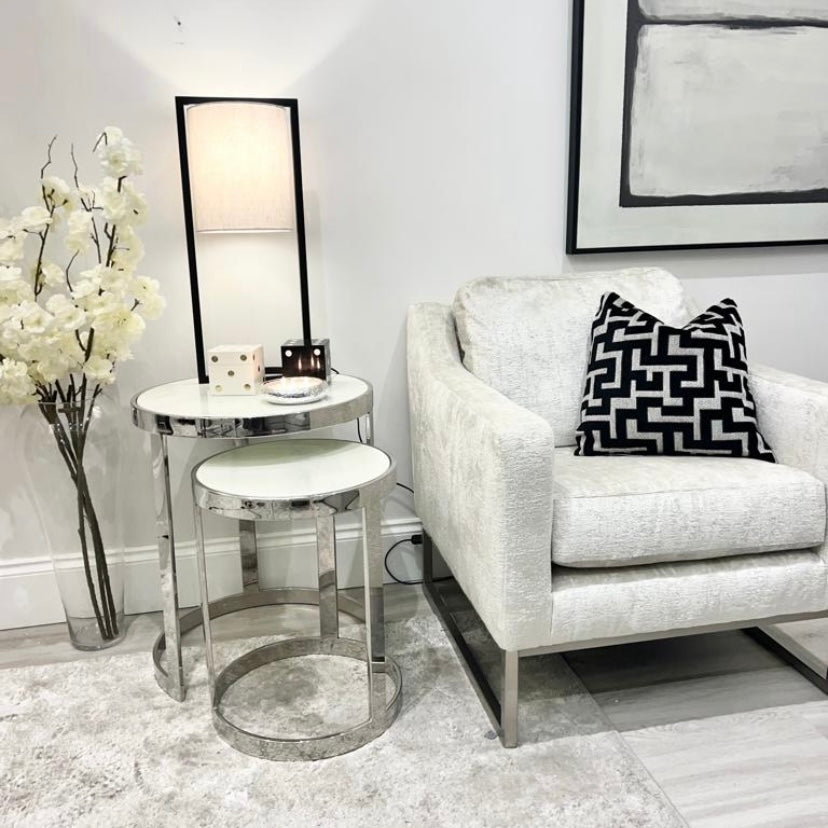 Tides Collection Set of 2 Hawaii Marble & Stainless Steel Round Side Tables