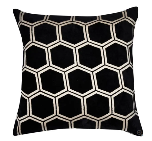 Hexagon Cut Black Velvet Cushion