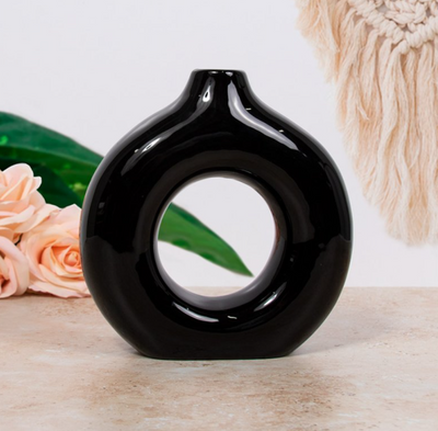 Donut Vase Black, 2 Sizes Available