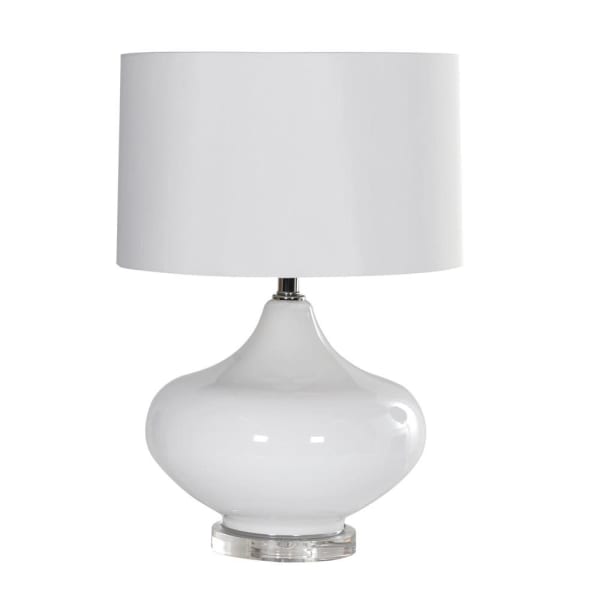 White Glass Round Table Lamp