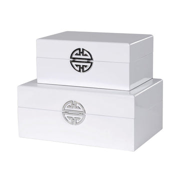 Clearance – White Gloss Wood Storage Boxes (Set of 2)