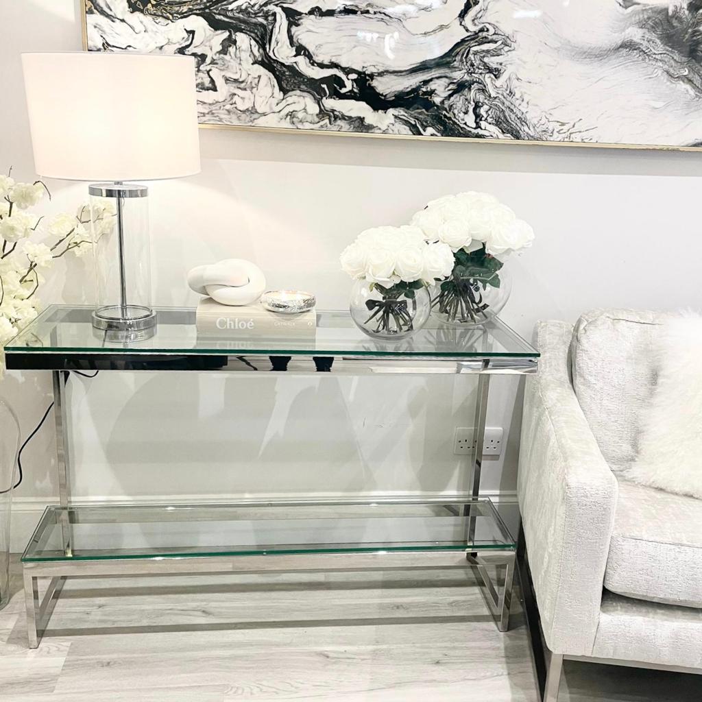 Tides Collection 'G' Stainless Steel & Glass Console Table