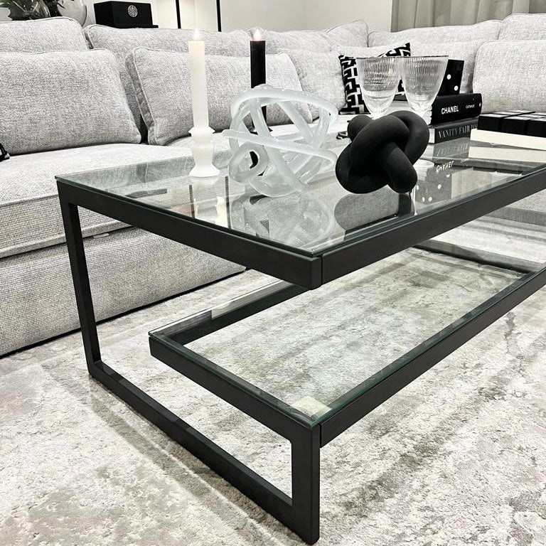 Tides Collection 'G' Black Metal & Glass Coffee Table