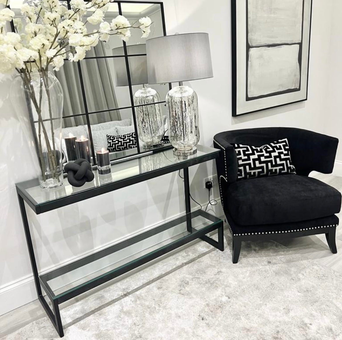 Tides Collection 'G' Black Metal & Glass Console Table