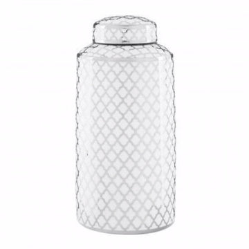 Clearance-Renne Silver & White Pattern Jar-2 Sizes Available