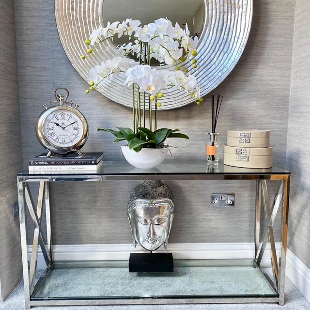 X End Steel & Glass Console Table