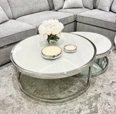 Tides Collection Set of 2 Hawaii Marble & Stainless Steel Round Coffee Tables