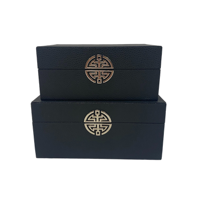 Set Of 2 Black Faux Leather Jewellery Boxes