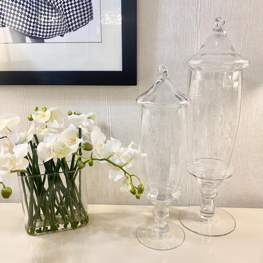 Faux White Orchid in Glass Oblong Vase